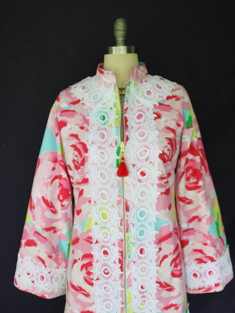 Rare custom Lilly Pulizer caftan tunic kimono dress First Impression lace tassel - Picture 5 of 10